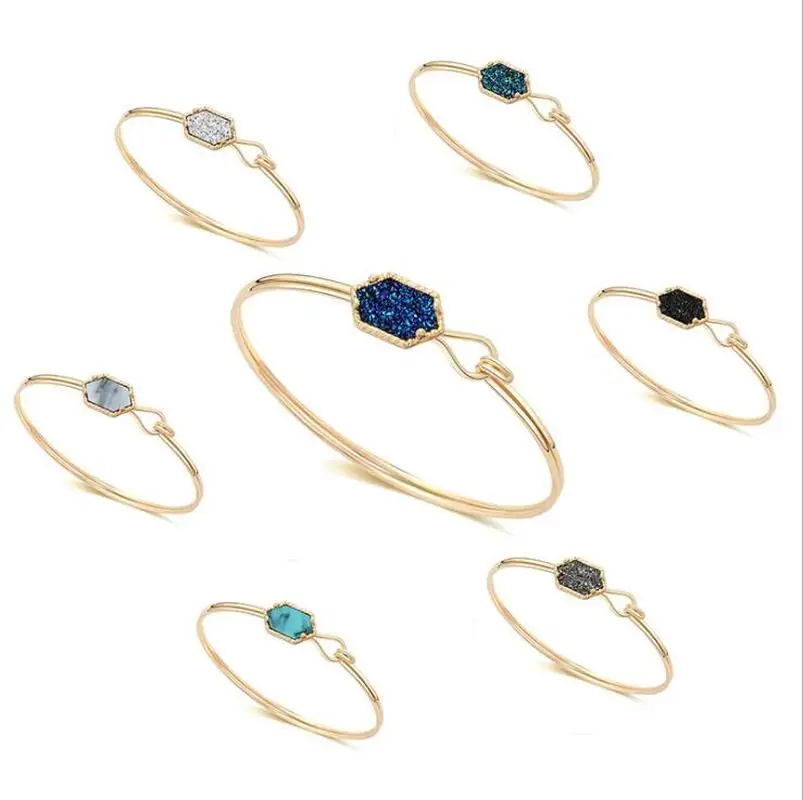 Шестигранная Смола Druzy браслет Drusy Fuax из натурального камня золотого цвета