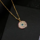 Классическое ожерелье из нержавеющей стали с подвеской в виде диска с цветными кристаллами и глазами для женщин, очаровательное женское ожерелье, ювелирные изделия