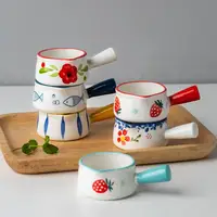 Ceramic Mini Milk Cup With Handle Japanese Milk frothing Jugs Coffee Sugar Milk Pot Strawberry Floral Pattern Kitchen Cookware