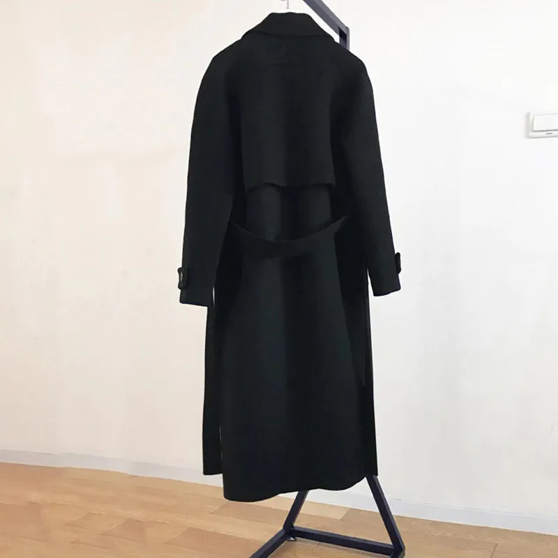 

YourSeason 2021 Winter Spring New Ladies Woolen Loose Coat Korean Solid Color Women Bandage Long Coats Turn Down Collar