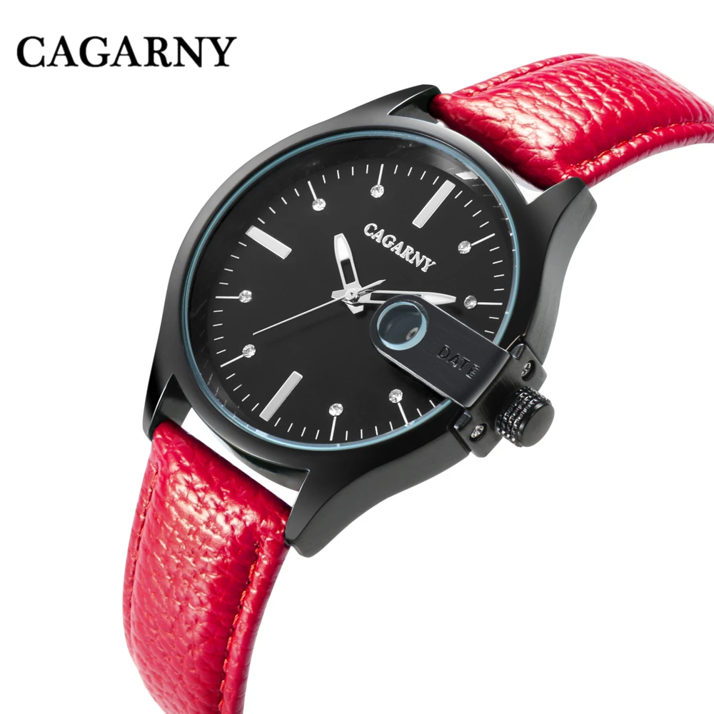 

Men Wrist Watches CAGARNY Big Numbers Style Casual Analog Quartz Leather Strap Sport Clock 6873-2