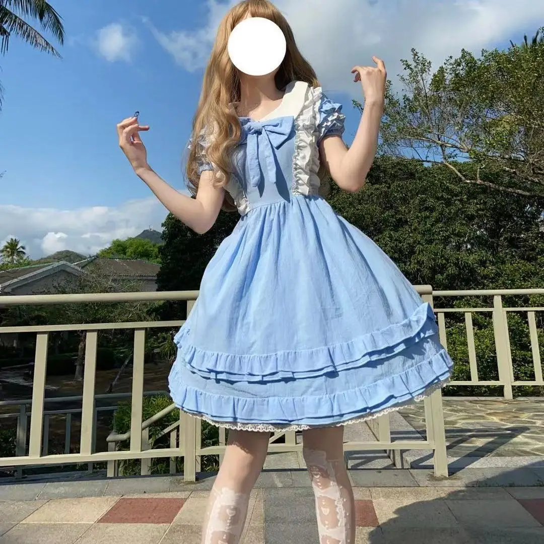 

Sweet Lolita OP Maid Dress Short-sleeved Cute Maid Dress Girl Women Uniform Princess Dresses Kawaii cosplay Costume