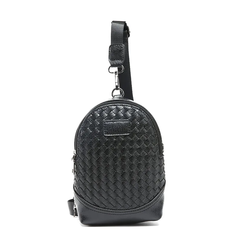 

2019 Fashion Knitting Men Chest bag Weave PU Leather Crossbody bags Male Small Business Messenger bag Women Black chest pack
