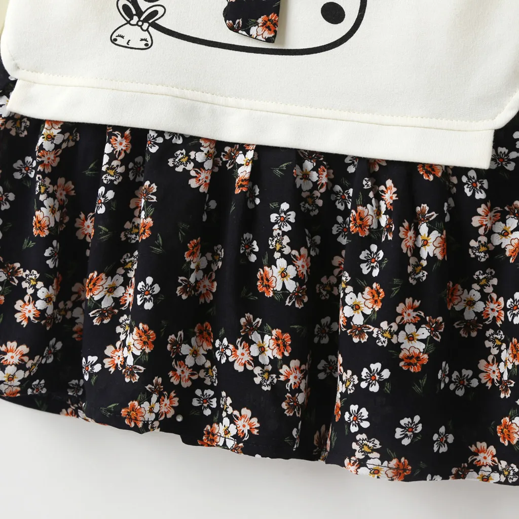 

Baby Girls Dress Children's Clothing Kids Baby Girl Cartoon Rabbit Bunny Floral Princess Party Dress Clothes Vestido Infantil