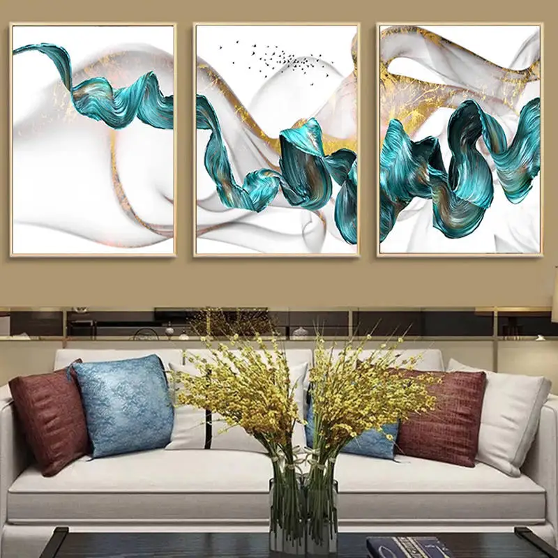 

Abstract Gold Classical Luxury Posters Canvas Painting Blue Ribbon Home Decor Wall Art Nordic Prints for Living Room Decor