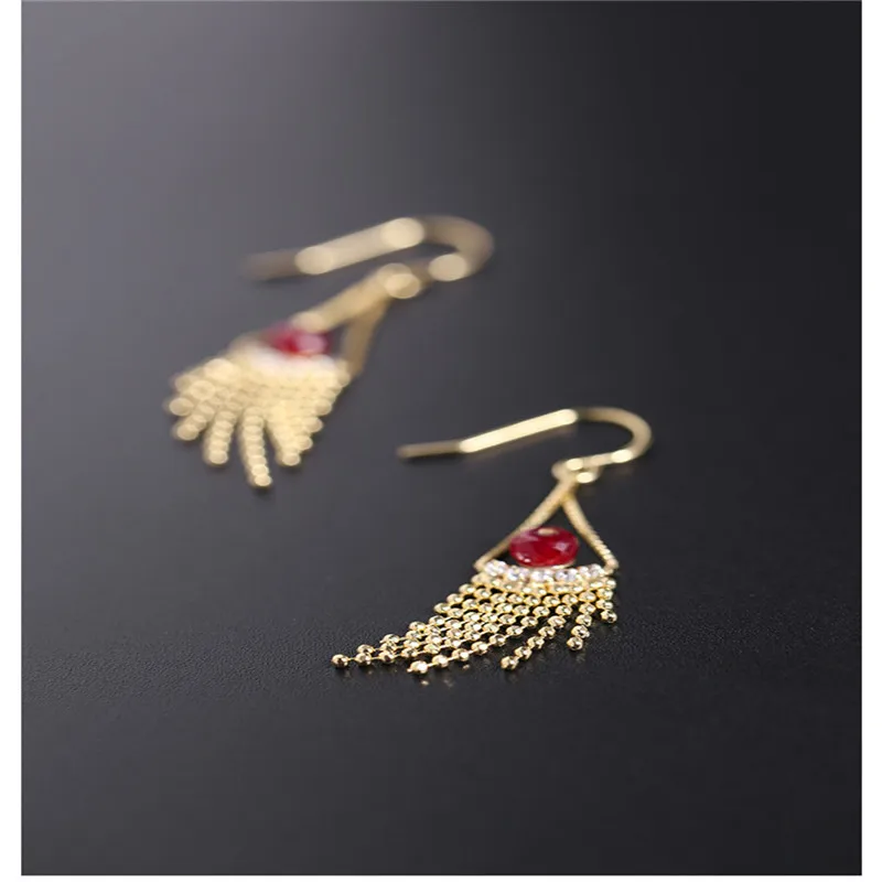 

DMBS317 Faceted Ruby Earrings Women's Day Genuine S925 Silver Tassel Earrings Gift Customization