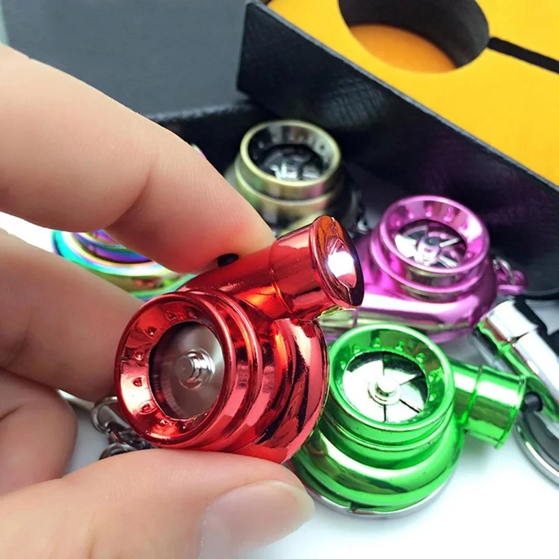

Led Turbo Shape Zinc Alloy Keyring Novely Women Men Mini Keychain Spinning Turbine Sound Keyfob Car Accessories Decoration 1