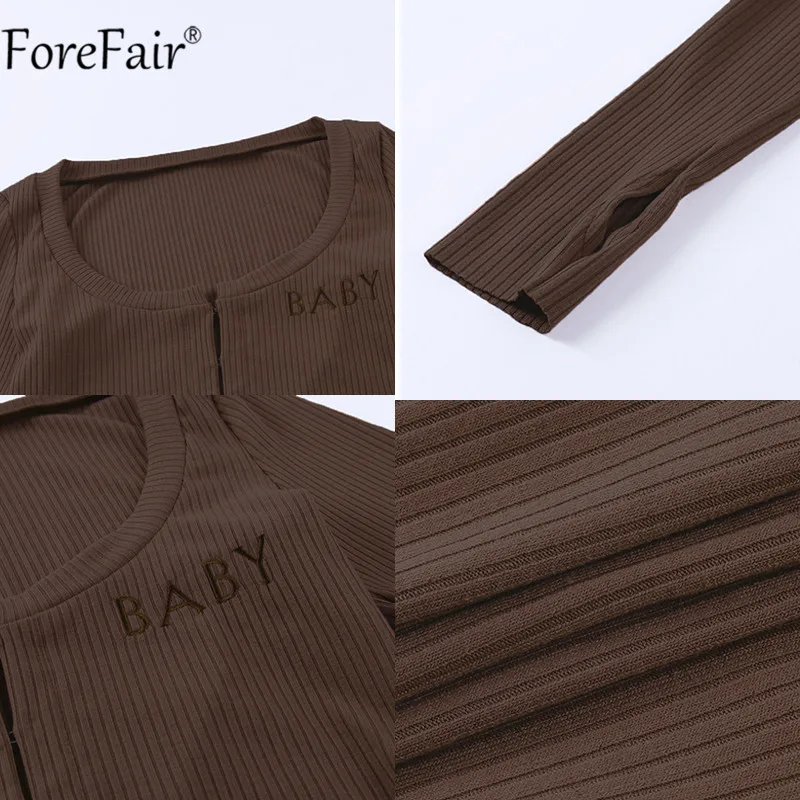 

Forefair 2020 Summer O Neck Black Long Sleeve Cardigan Crop Tops Women Set And Two Piece Set Solid Casual Streetwear Biker Short