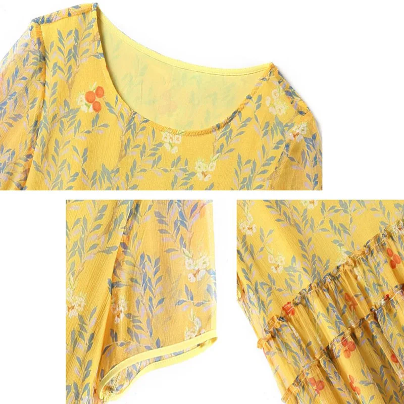 

2021 New Spring Summer Women Thin Dresses Fashion Loose Print Floral Dress Plus Size Casual Female Dress Elegant O-Neck Dress