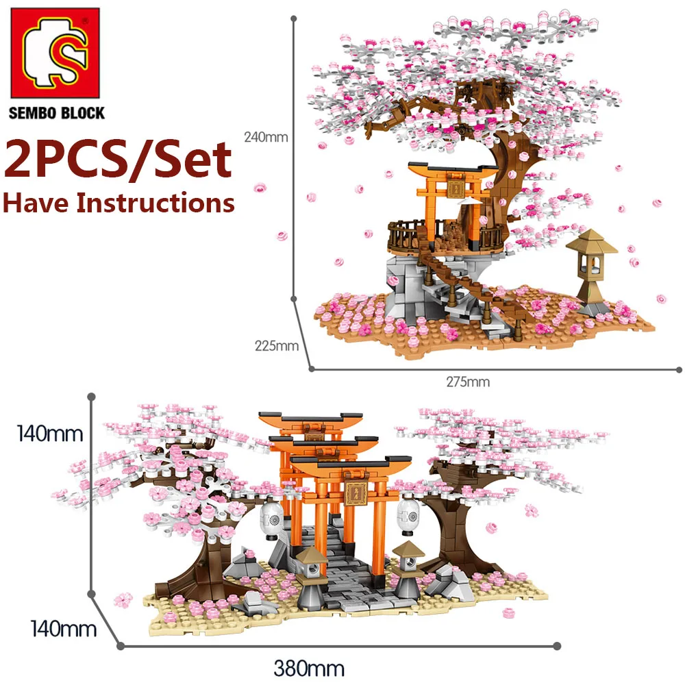 

SEMBO BLOCK City Street View Idea Sakura Inari Shrine Bricks Friends Cherry Blossom Diy House Tree Building Blocks Toys Gift