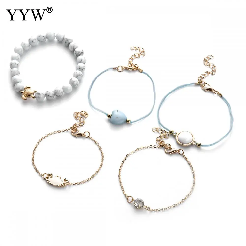 5pc/Set Women Fashion Bracelet Set Natural Stone Cotton Cord Adjustable Extender Chain Female Trendy Wristband Suit Bileklik | Украшения и