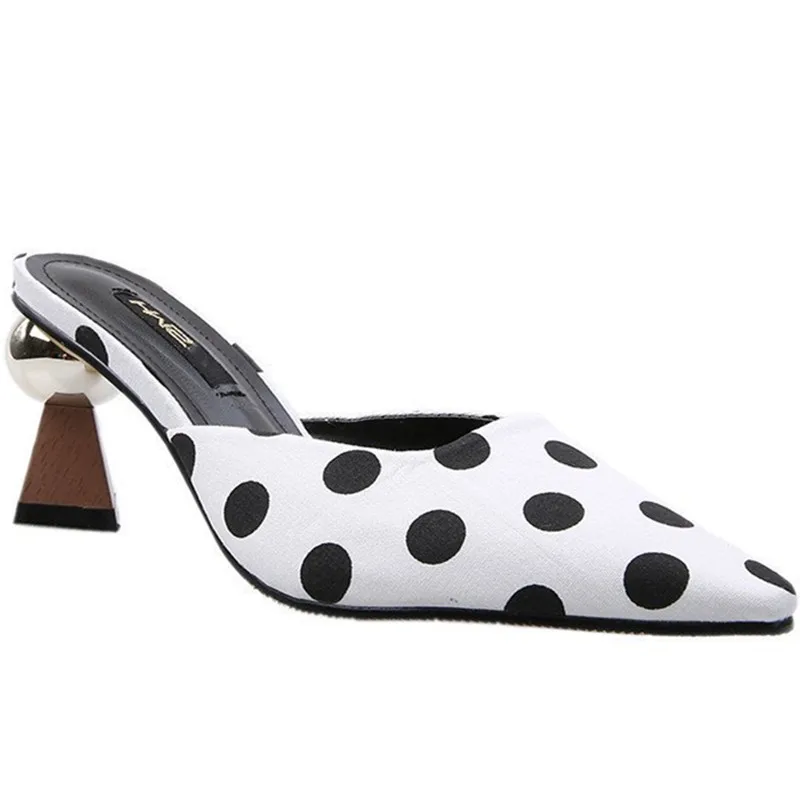 

Med Female Shoes Womens Slippers Outdoor Slides Fashion Mules Sexy Cover Toe 2021 Luxury Soft Heels Rome PU Spring Fabric Rubber