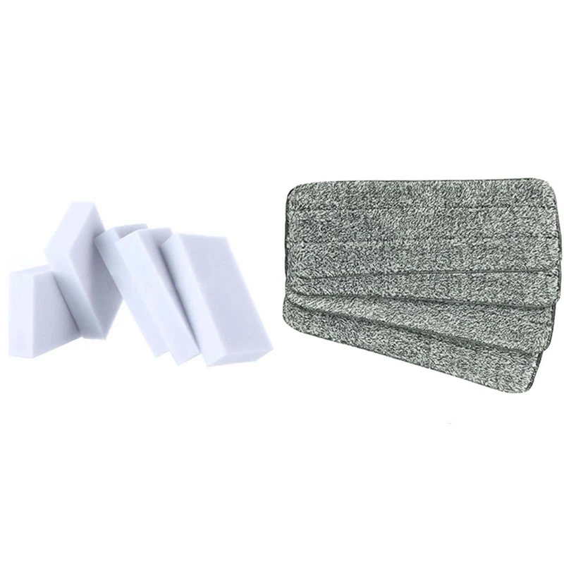 

100Pcs Eraser Melamine Foam Cleaner Magic Sponge & 10PCS Microfiber Mop Pads House Floor Cleaning Flat Mop