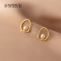 obear french simple hollow oval inlaid pearl stud earrings women luxury elegant engagement banquet gift jewelry