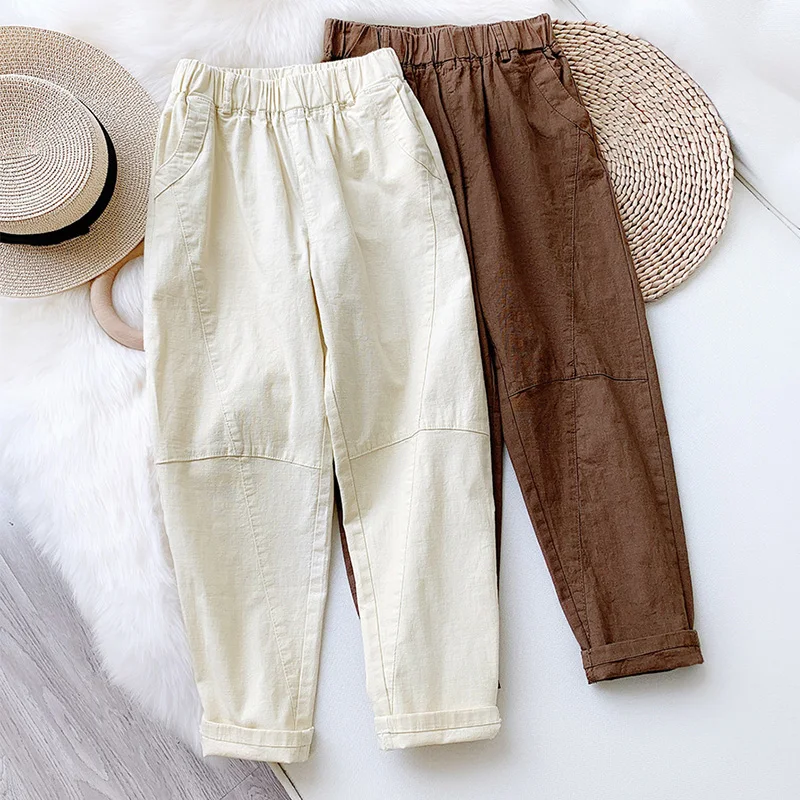 Брюки-султанки женские летние из хлопка и льна с высокой талией | Женская одежда