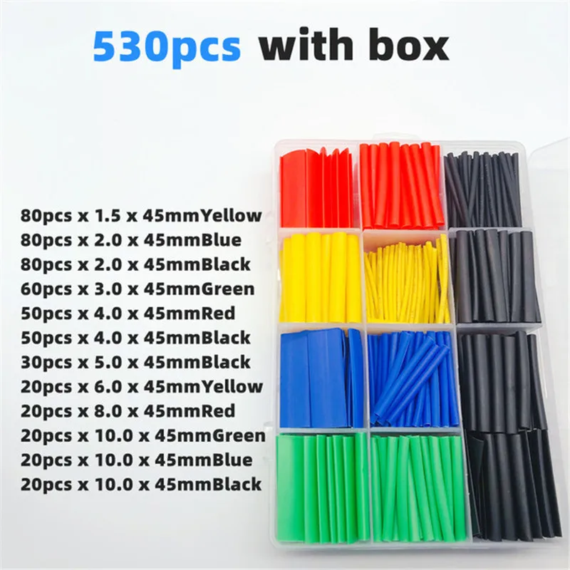 

530PCS /Box heat shrinktubing 2:1 electronic DIY kit For Phone/Headphone Charger Insulation Tubing Thermoretractile Sleeves