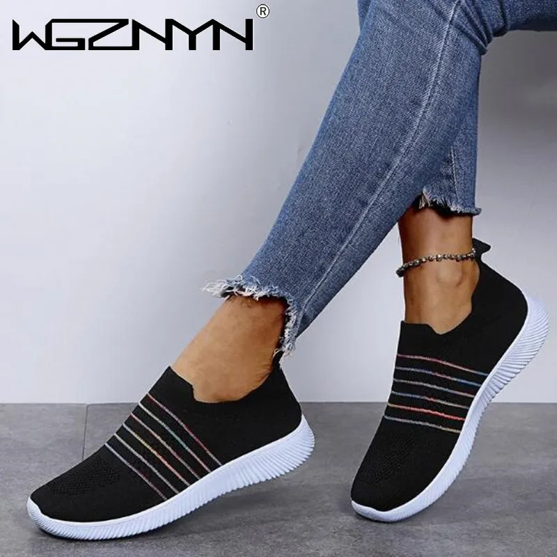 

Кроссовки женские сетчатые без шнуровки, дышащие лоферы, повседневная спортивная обувь на плоской подошве