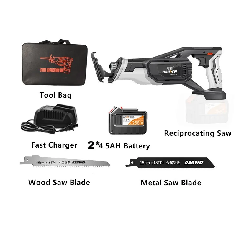 

Cordless Reciprocating Saw 3000SPM Brushless Saw Set Wood Metal Cutting Blades LED Light Electric Saw Power Tools With Tool Bag