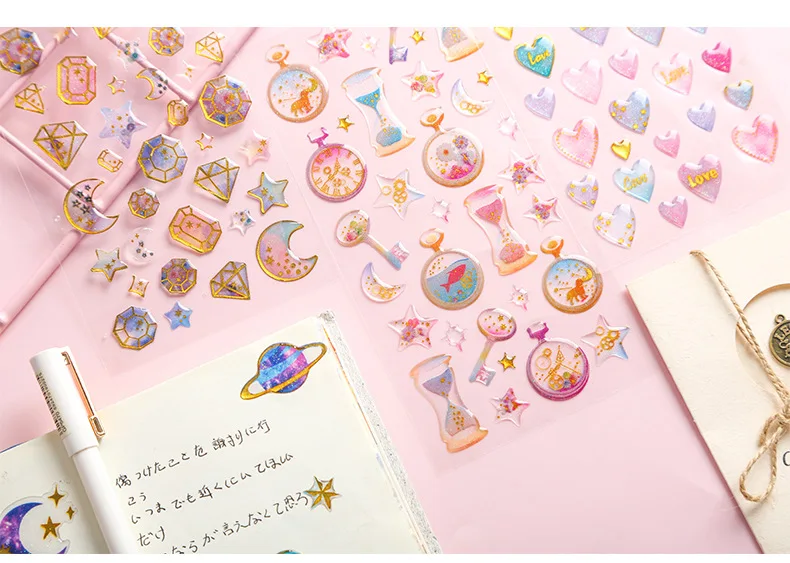 1 лист кристалл 3D кошка наклейка милые животные ПВХ наклейки Kawaii Наклейки с Луной для мобильных украшений Скрапбукинг дневник альбомы сделай сам