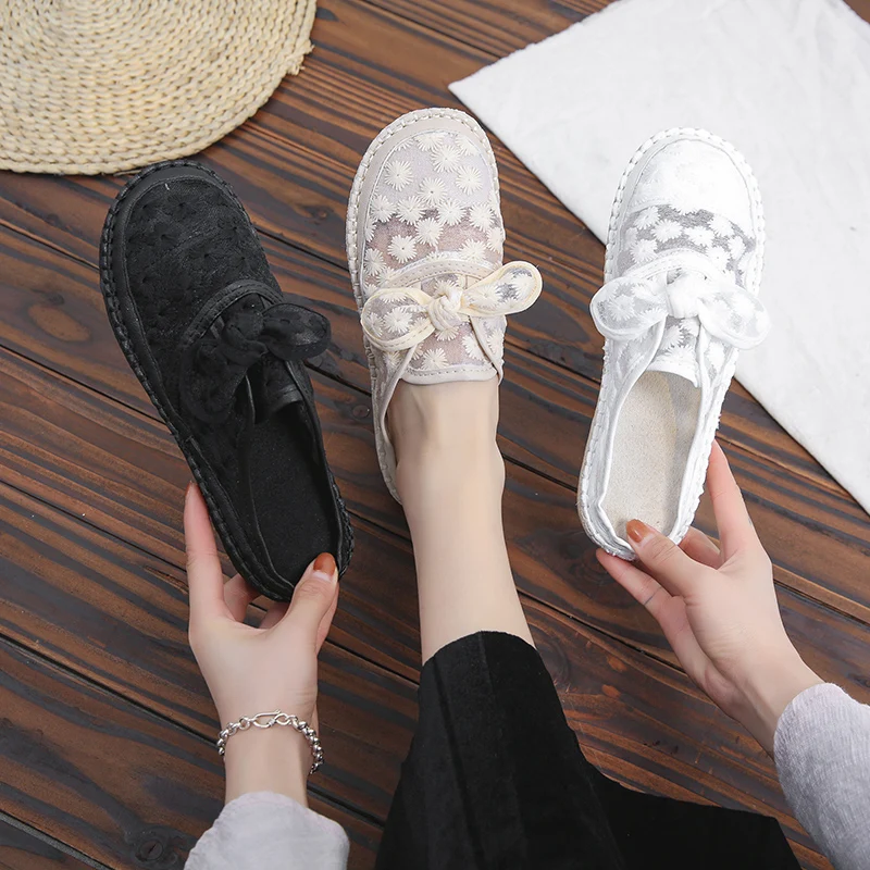 

2021 Spring and Autumn Ladies Flat Shoes Sneakers Women's Shoes Bow Casual Breathable Ladies Lightweight Breathable Flat Shoes