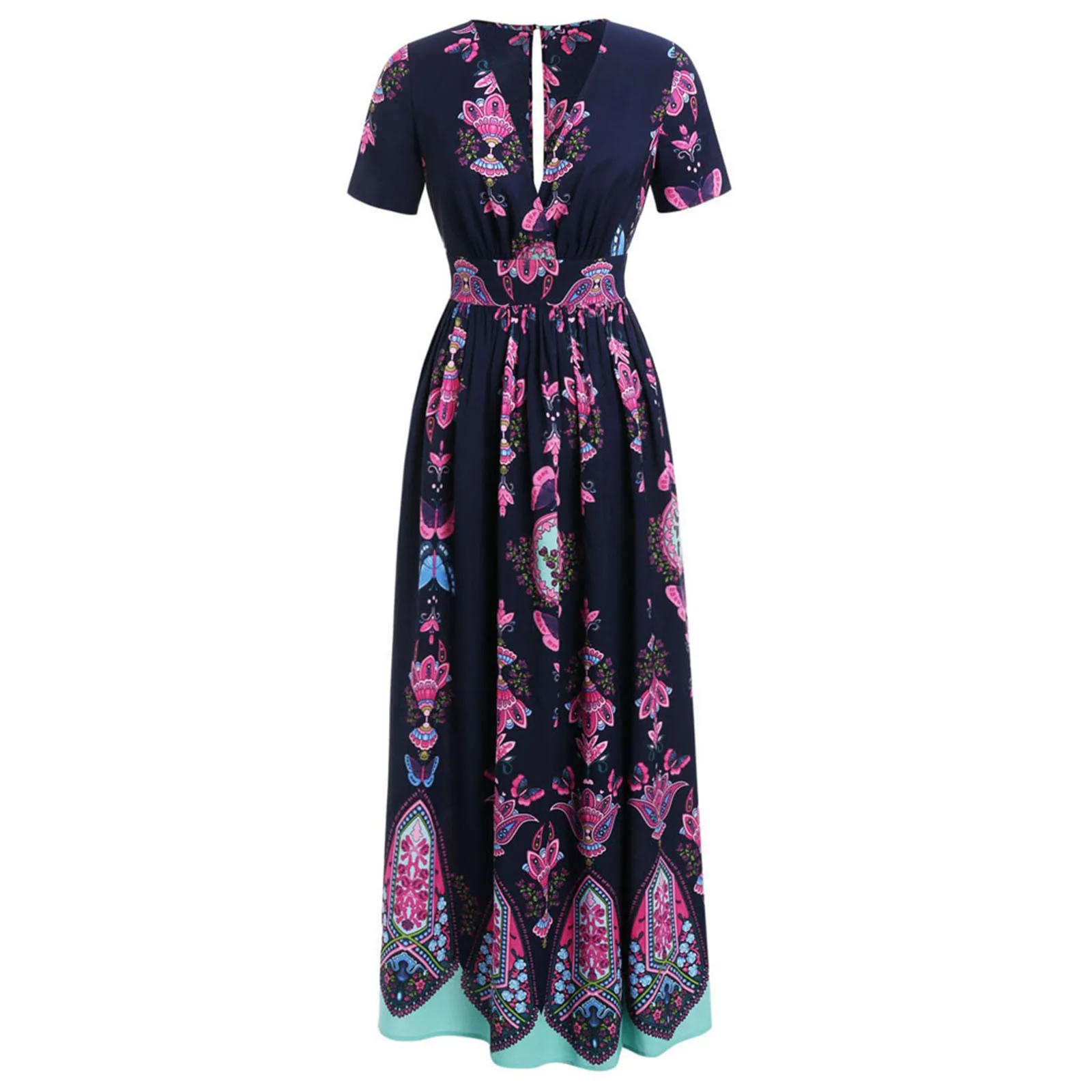

Maxi Dresses For Women Print Dresses Women Butterfly Printed V-neck Short Sleeve Casual Long Beach Dress Vintage Robe Sukienka