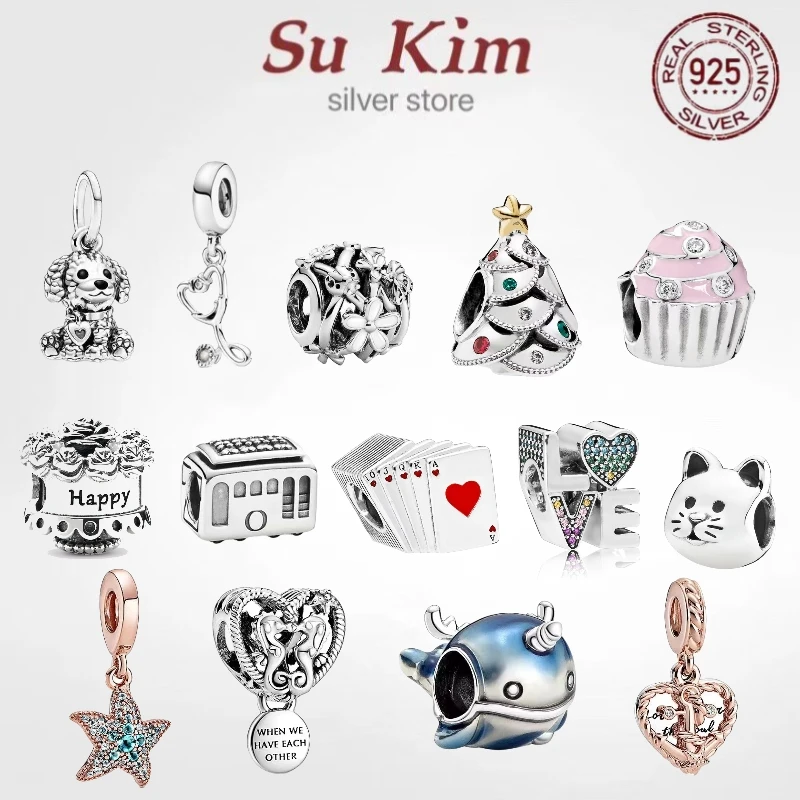 

Женское ювелирное изделие из стерлингового серебра 2021 пробы, подвеска для браслета «сделай сам» из серии океан, нарвалы, морских звезд, волн...