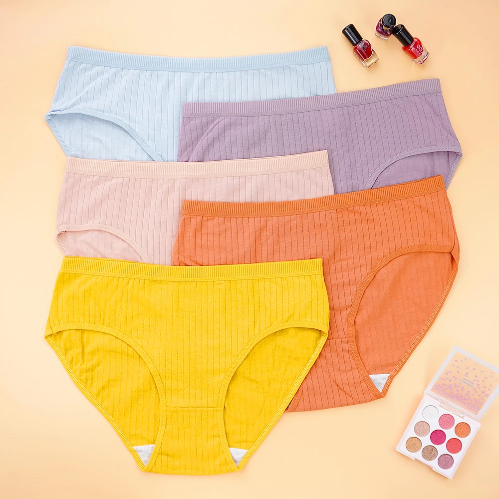 

5 pcs/lot Cotton Briefs Womens Lingerie Soft Striped Underwear Plus Size 3XL 4XL PantiesSoft Comfort Mid Waist Underpants