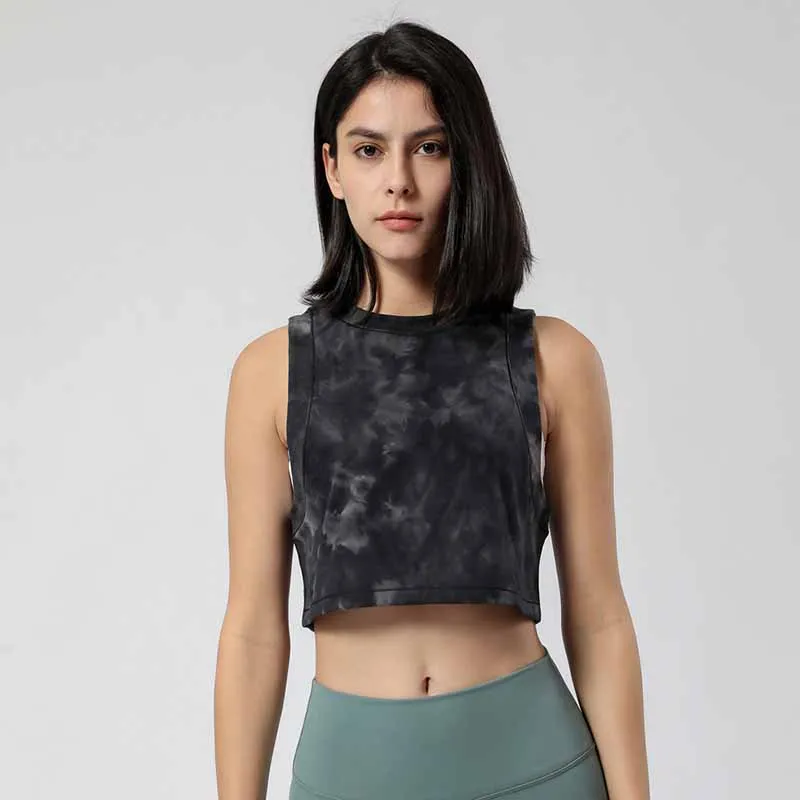 

Loose Fit Tie Dry Gym Workout Cropped Tank Top Women Cotton Feel Plain Yoga Fitness Crop Top Running Sporty Vest Without Pads