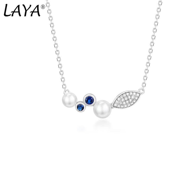 

Laya Shell Pearl Necklace For Women Pure 925 Sterling Silver Shiny Synthetic Blue Crystal Elegant Fine Jewelry 2021 Trend