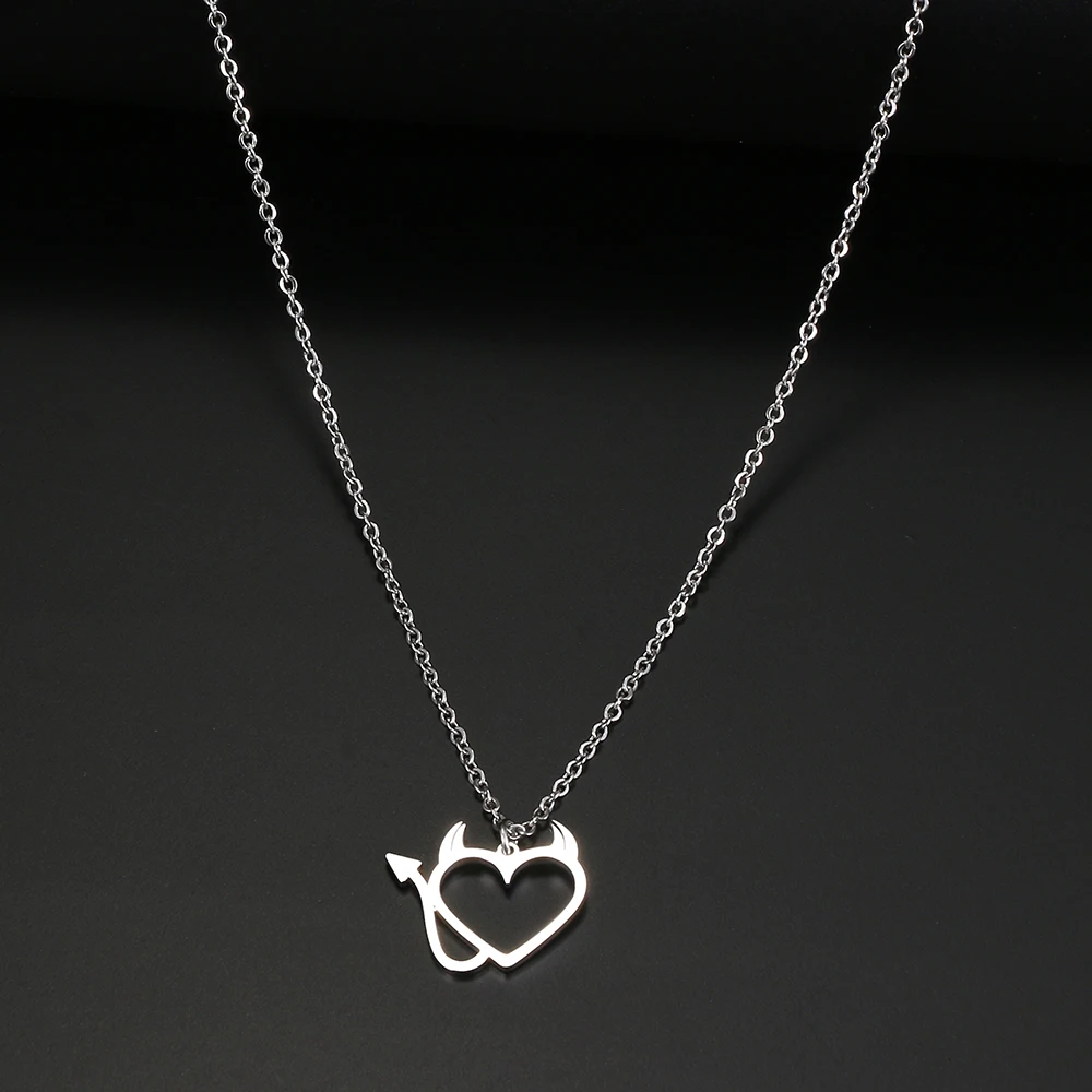 Ожерелья из нержавеющей стали в форме сердца крылья дьявола хвост Готическая