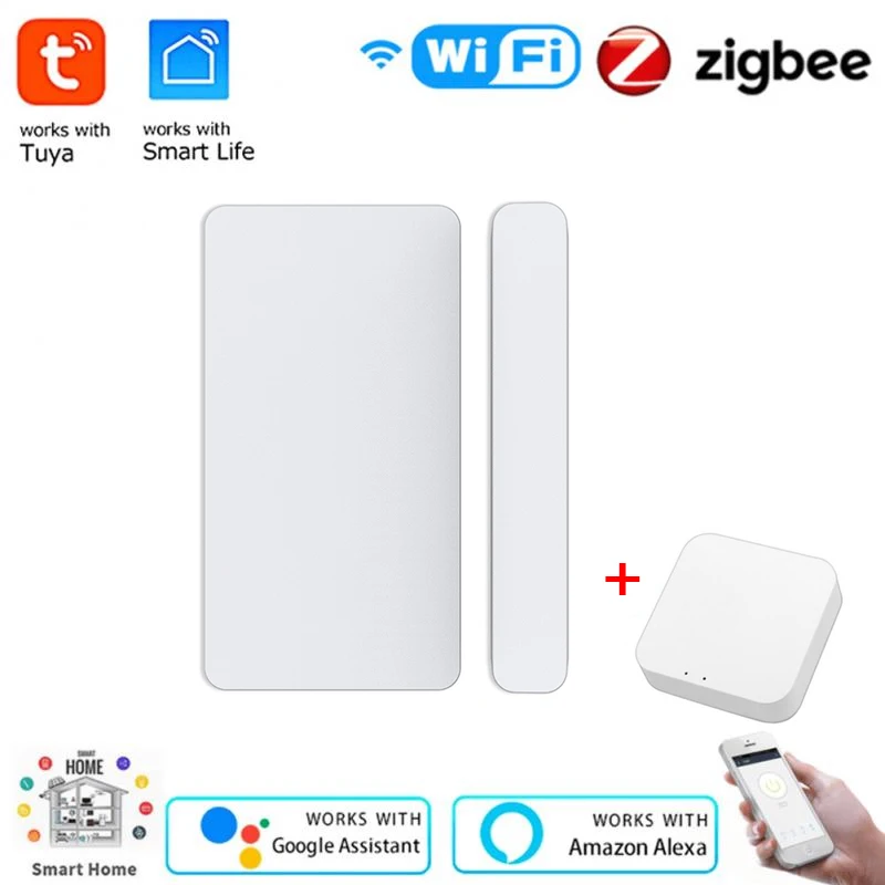 

Датчик двери Tuya Smart WiFi/Zigbee, детектор открытия/закрытия дверей, домашняя сигнализация, совместима с приложением Alexa Google Home Smart Life