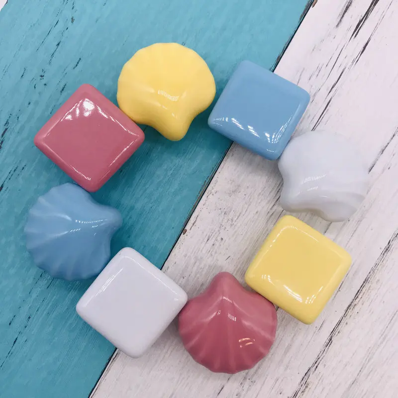 1x разноцветные керамические ручки дизайн в виде квадратных и ракушек ручка для