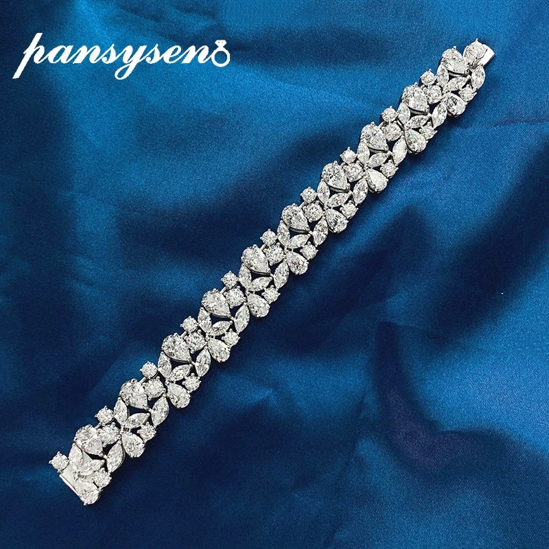 

PANSYSEN класса люкс 925 стерлингового серебра полный круг имитация синтетический бриллиант Пандоре обаятельные браслеты браслет Свадебная веч...