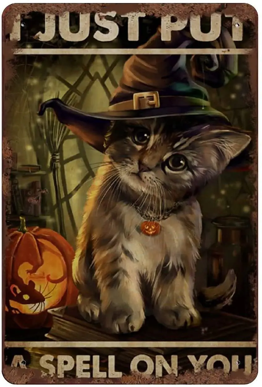 

Cat Metal Tin SignI Just Put A Spell On YouFace Poster Home Bathroom Toilet Living Room Art Wall Decoration 8Inch X 12Inch