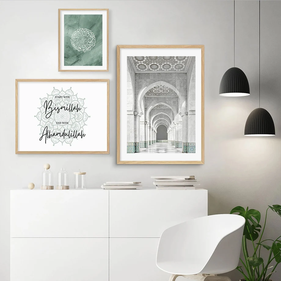 

Islamic Wall Art Painting Green Nordic Poster Wall Print Modern Prints Canvas Painting Pictures For Living Room Decoration