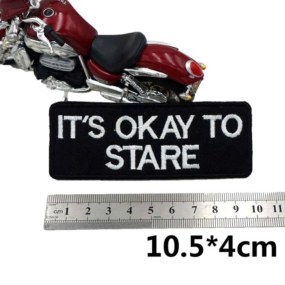IT'S OKAY TO STARE Name Tag Iron on Hook Backing Embroidered Biker Motorcycle Patches for Vest Jeans | Дом и сад