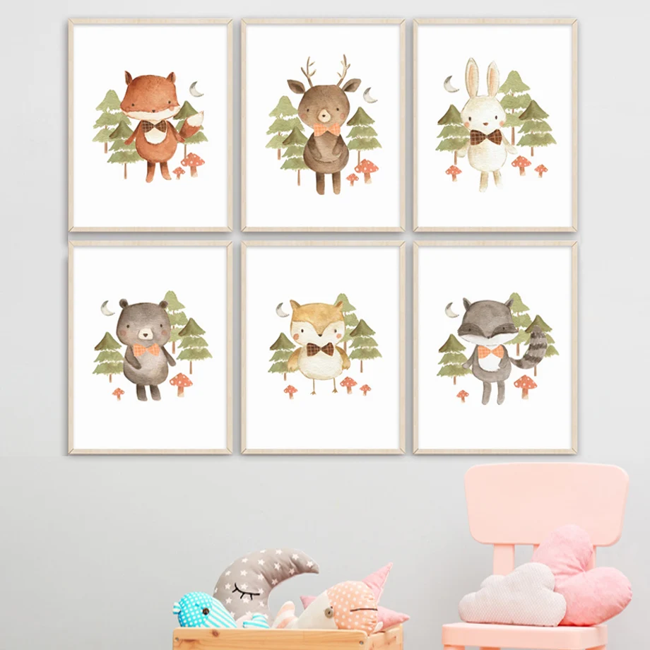 

Cartoon Fox Deer Rabbit Bear Owl Forest Wall Art Canvas Painting Nordic Posters AndPrints Wall Pictures For Baby Kids Room Decor