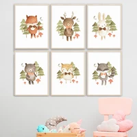 cartoon fox deer rabbit bear owl forest wall art canvas painting nordic posters andprints wall pictures for baby kids room decor