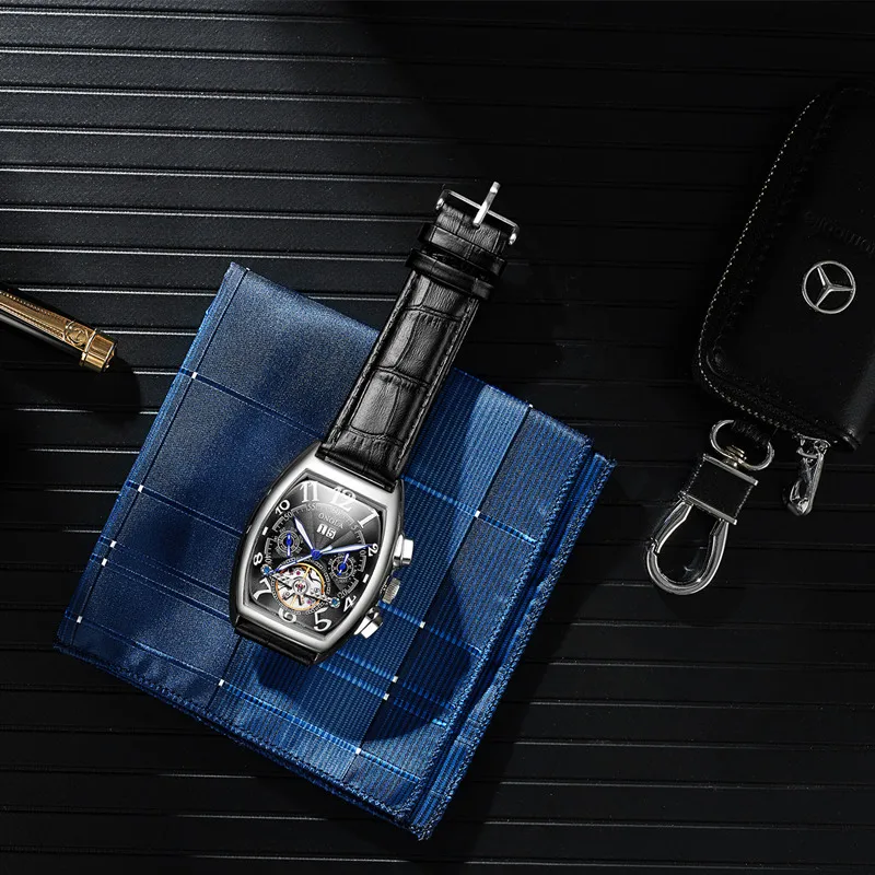 

ONOLA top luxury Brand Automatic Mechanical Men Watch 2021 Tourbillon tonneau leather Fashion Business watch relogio masculino