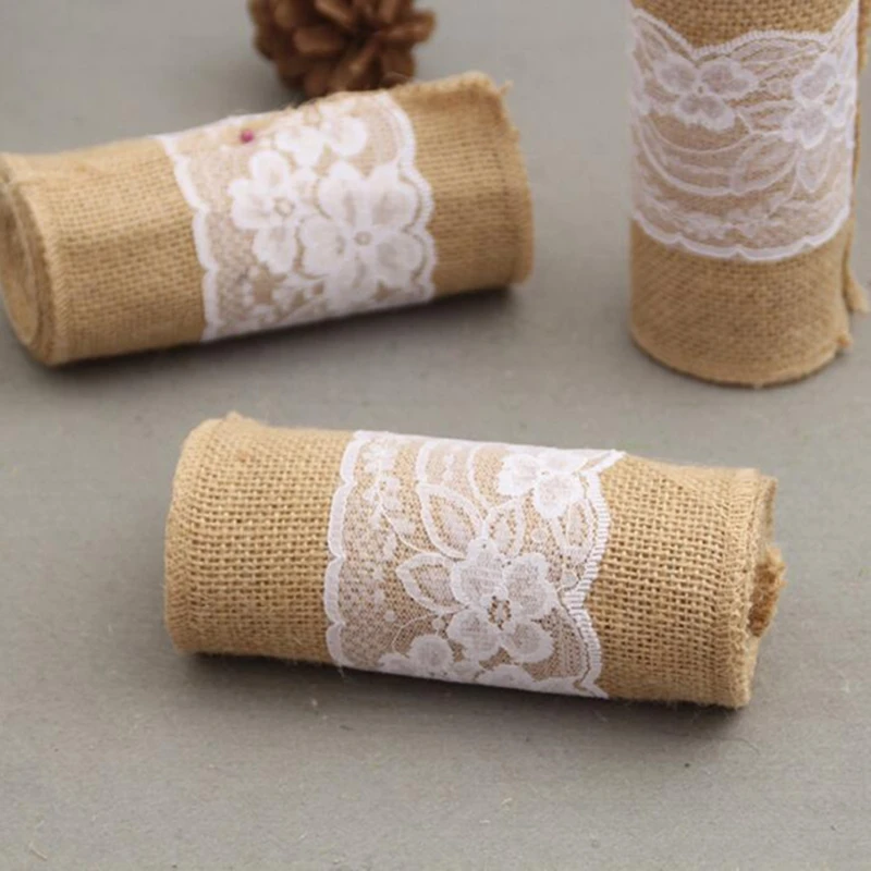 Винтажные джутовые кружки с рулоном кружева для свадебного украшения Настольная