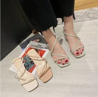 fashion ladies slides summer women shoes woman mules cross tie womens slippers female outdoor mid heels solid leather mules
