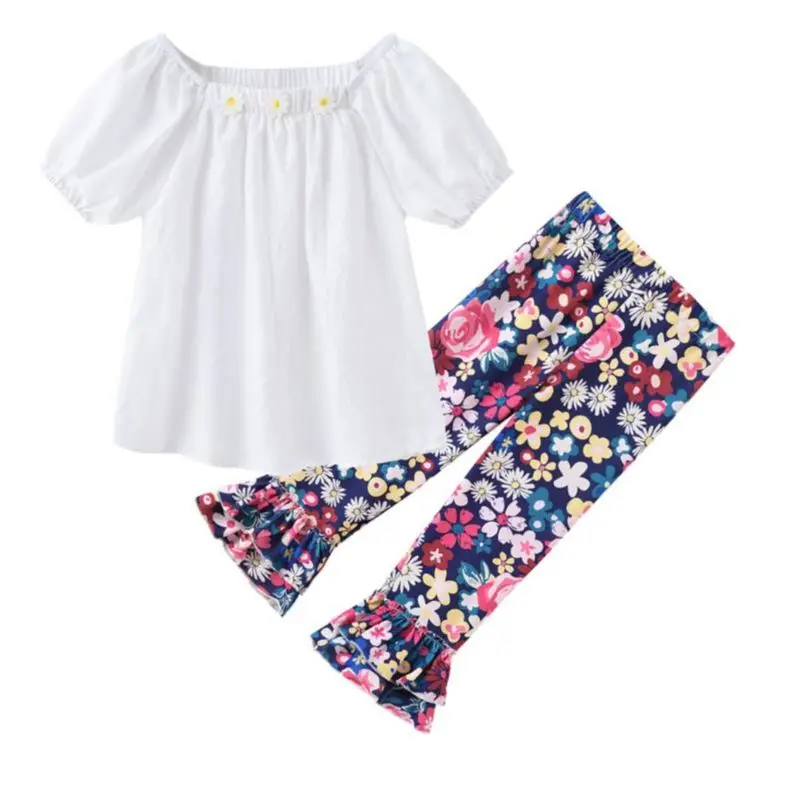 Cute Baby Girls Clothing Casual Girl Clothes Set Outfit Summer Beach Clothe Tops +horn Pants + Hat 3PCS Suit | Детская одежда и