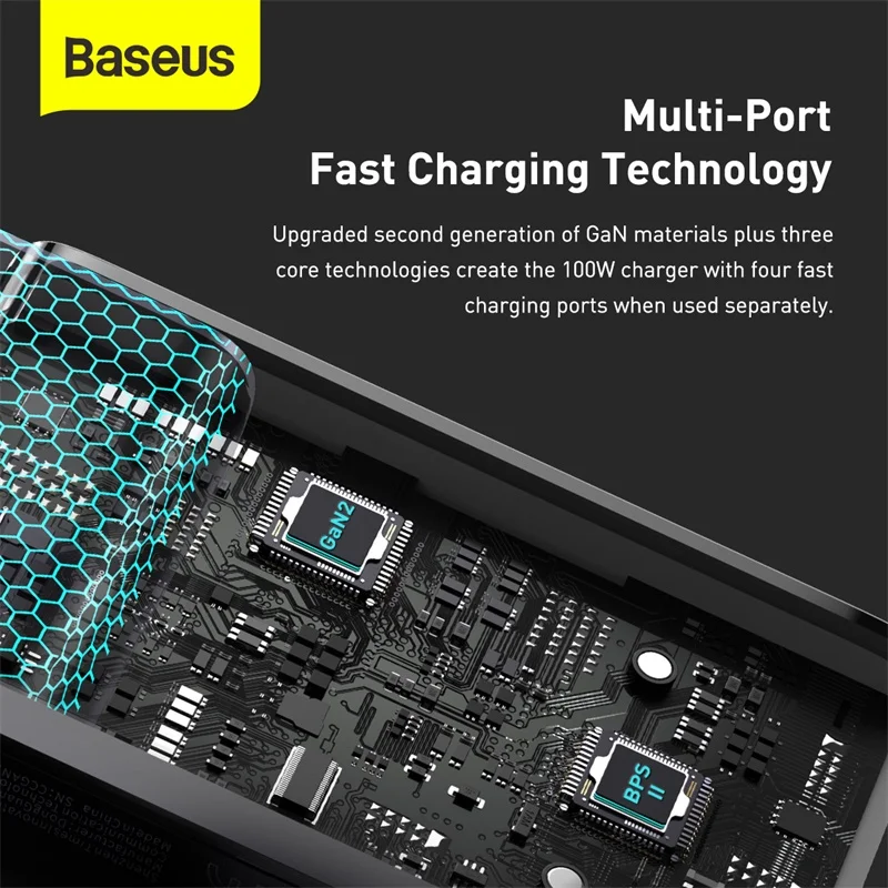 Зарядное устройство Baseus 100 Вт GaN USB C Quick Charge 4 0 QC 3 Type PD быстрое зарядное для iPhone 12