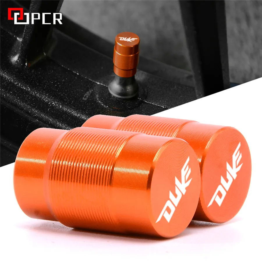 One Pair Aluminum Wheel Tire Valve caps Cover orange Fit For KTM DUKE 125 200 250 390 690 790 990 with DUKE LOGO 2011
