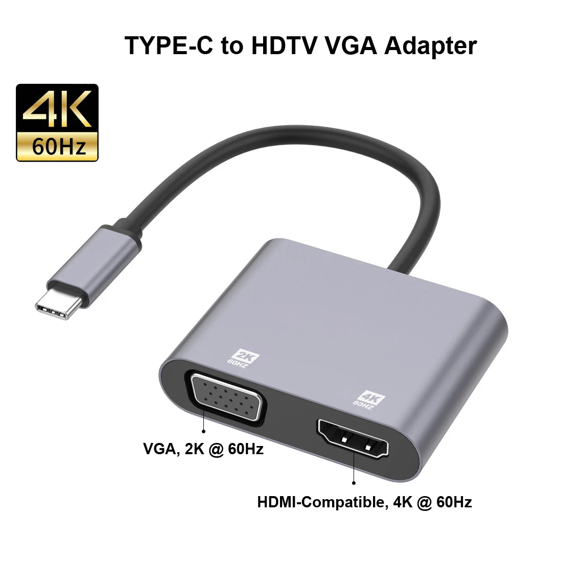 Адаптер VGA, совместимый с двумя портами USB tpye c и 4K HDTV