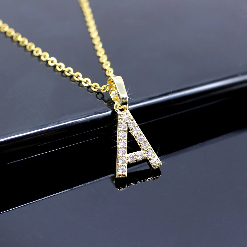 Новые простые с украшением в виде кристаллов 26 колье подвеской буквы золото Цвет