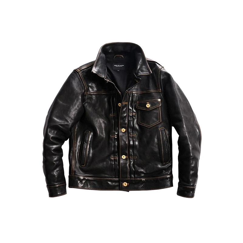 

Black New Men Cowhide Coat 2021 Winter Men's Genuine Jacket Vintage Style Leather Clothes Free
