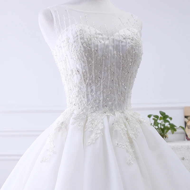 2020 Новое Короткое свадебное платье с круглым вырезом спереди и длинной спинкой