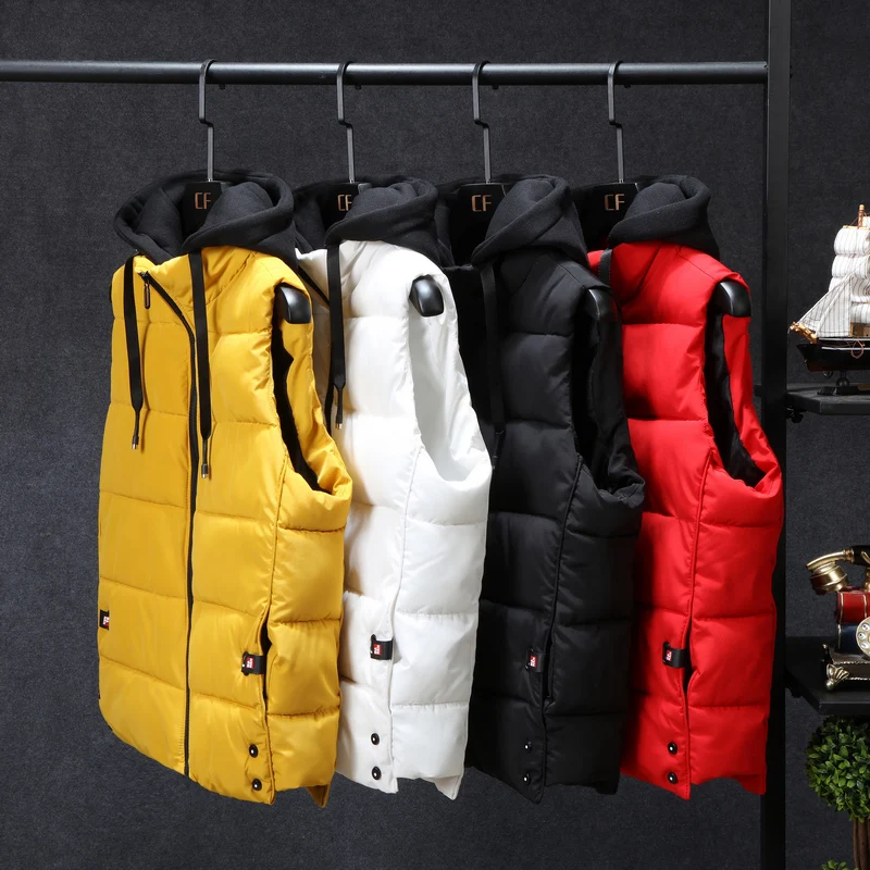 Winter Jackets Casual Mens Thick Vests Men Hoodie Coats Male Cotton Padded Warm Slim Sleeveless Waistcoat | Мужская одежда