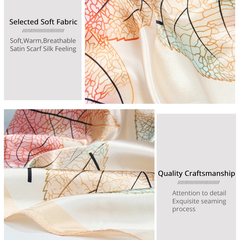 2019 модный платок Шелковый сатиновый хиджаб шарф для женщин с принтом листьев